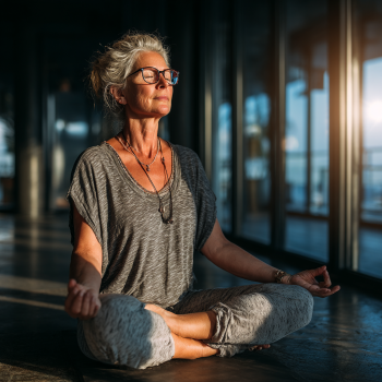 Літня людина практикує дихальні вправи