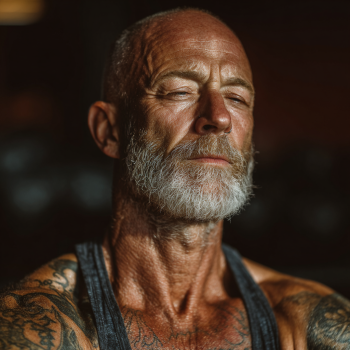 Літня людина практикує дихальні вправи